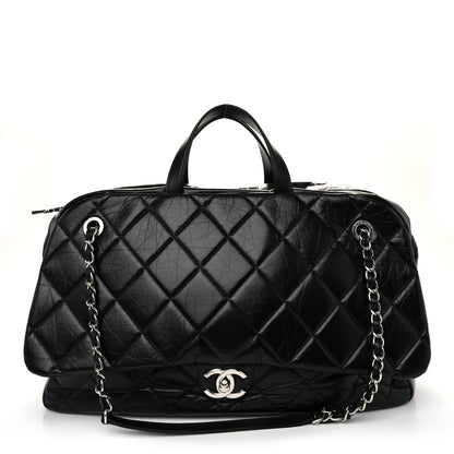 Chanel Aged Calfskin Quilted Large Express Bowling Bag Black 1 of 10