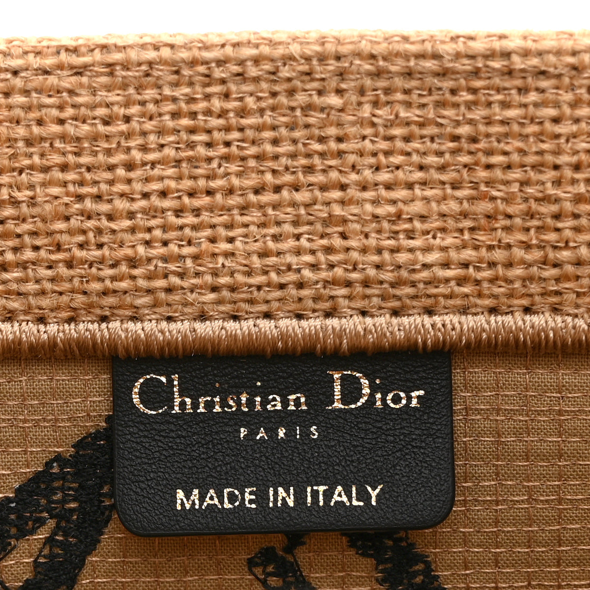 Canvas Jute Embroidered Medium Book Tote Black Beige
