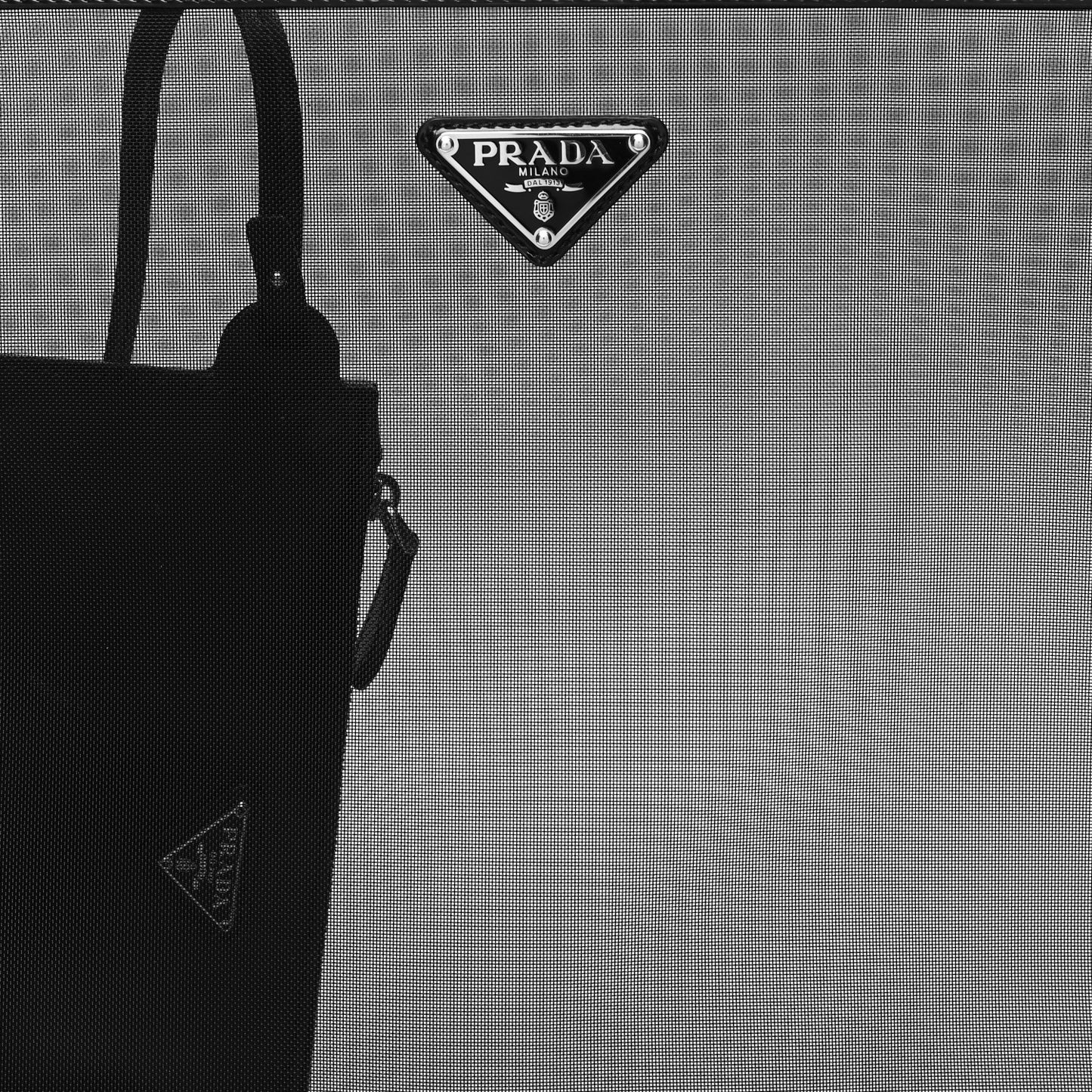 Mesh Sequin Spazzolato Triangle Logo Tote Black