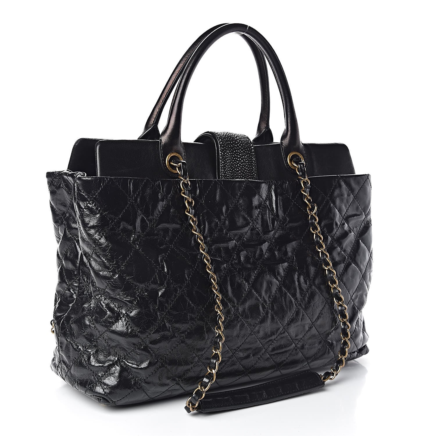 Chanel Glazed Calfskin Stingray Large Bindi CC Tote Black 3 of 11