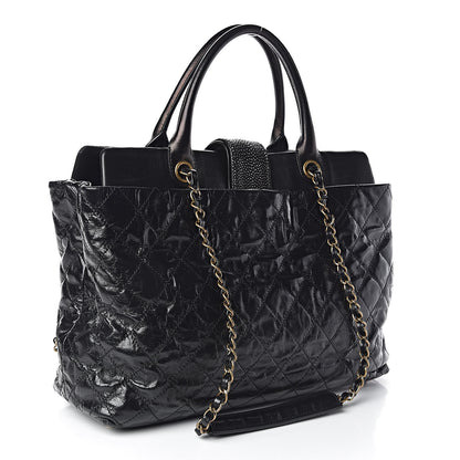 Chanel Glazed Calfskin Stingray Large Bindi CC Tote Black 3 of 11