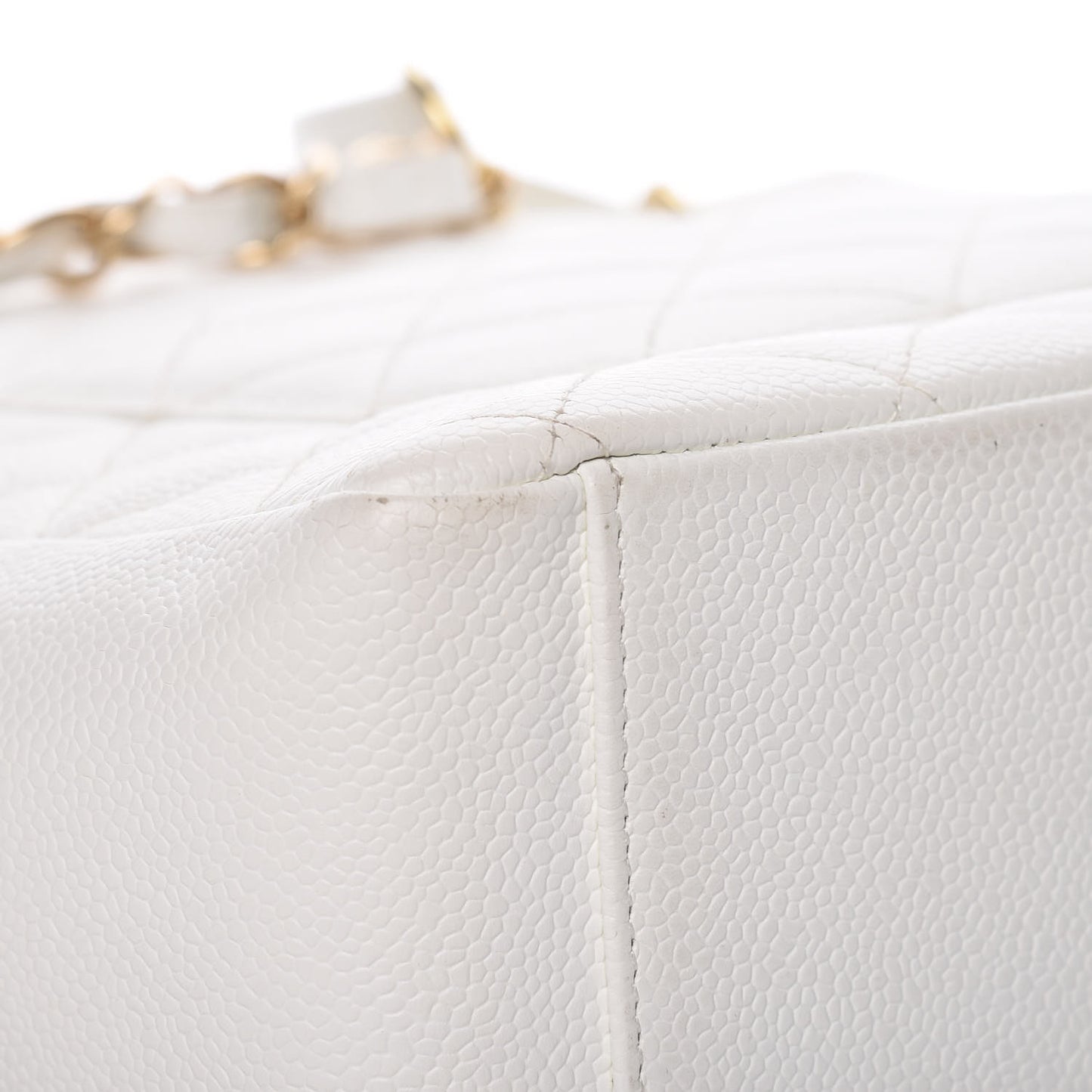 Caviar Quilted Petit Shopping Tote PST White