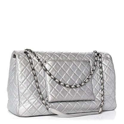 Chanel Metallic Calfskin Quilted XXL Travel Flap Bag Silver 3 of 14