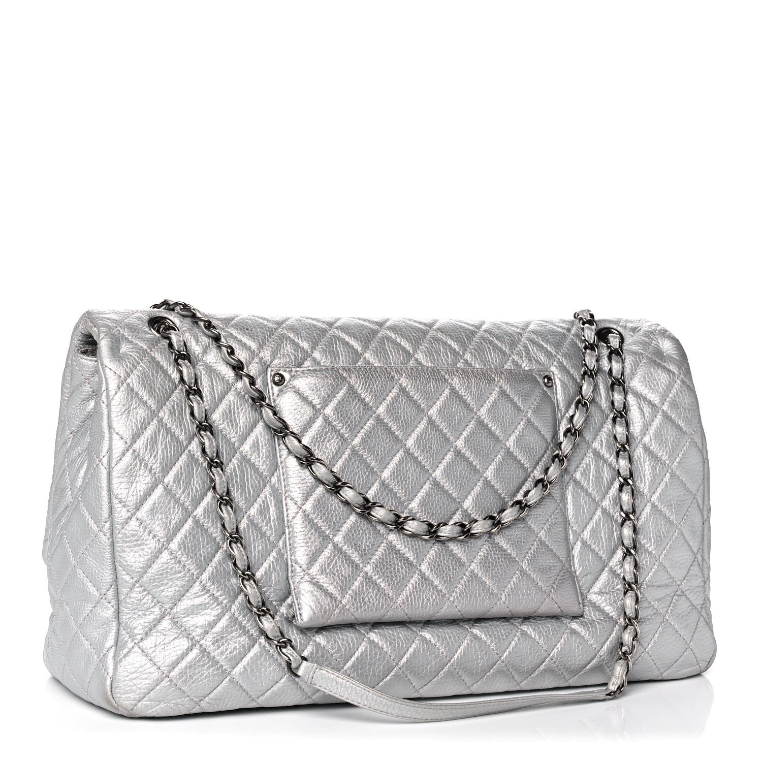Chanel Metallic Calfskin Quilted XXL Travel Flap Bag Silver 3 of 14