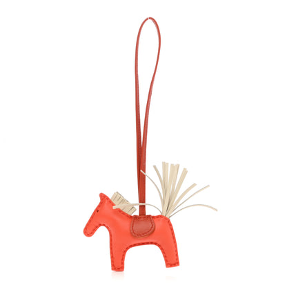 Hermes Milo Lambskin Grigri Rodeo Horse Bag Charm PM Orange Poppy Craie Terre Battue 1 of 5