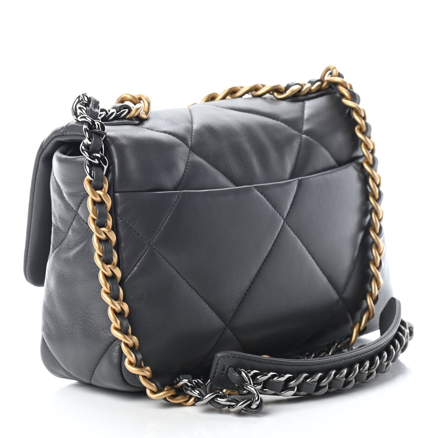 Lambskin Quilted Medium Chanel 19 Flap Dark Grey