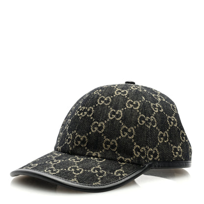 Gucci Denim Calfskin GG Monogram Oscar Baseball Hat S Black Ivory 1 of 7