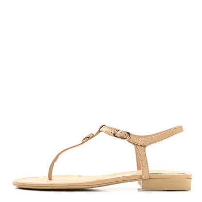 Chanel Lambskin CC Thong Sandals 36.5 Beige 1 of 8