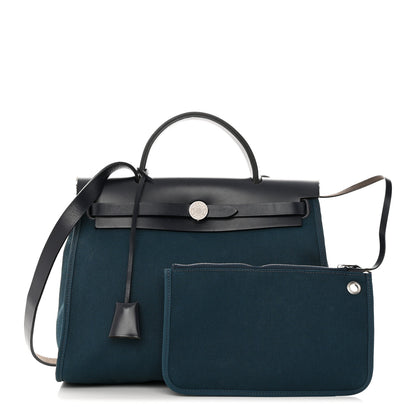 Hermes Military Toile Vache Hunter Herbag Zip 31 PM Bleu Ocean Bleu Indigo 1 of 14
