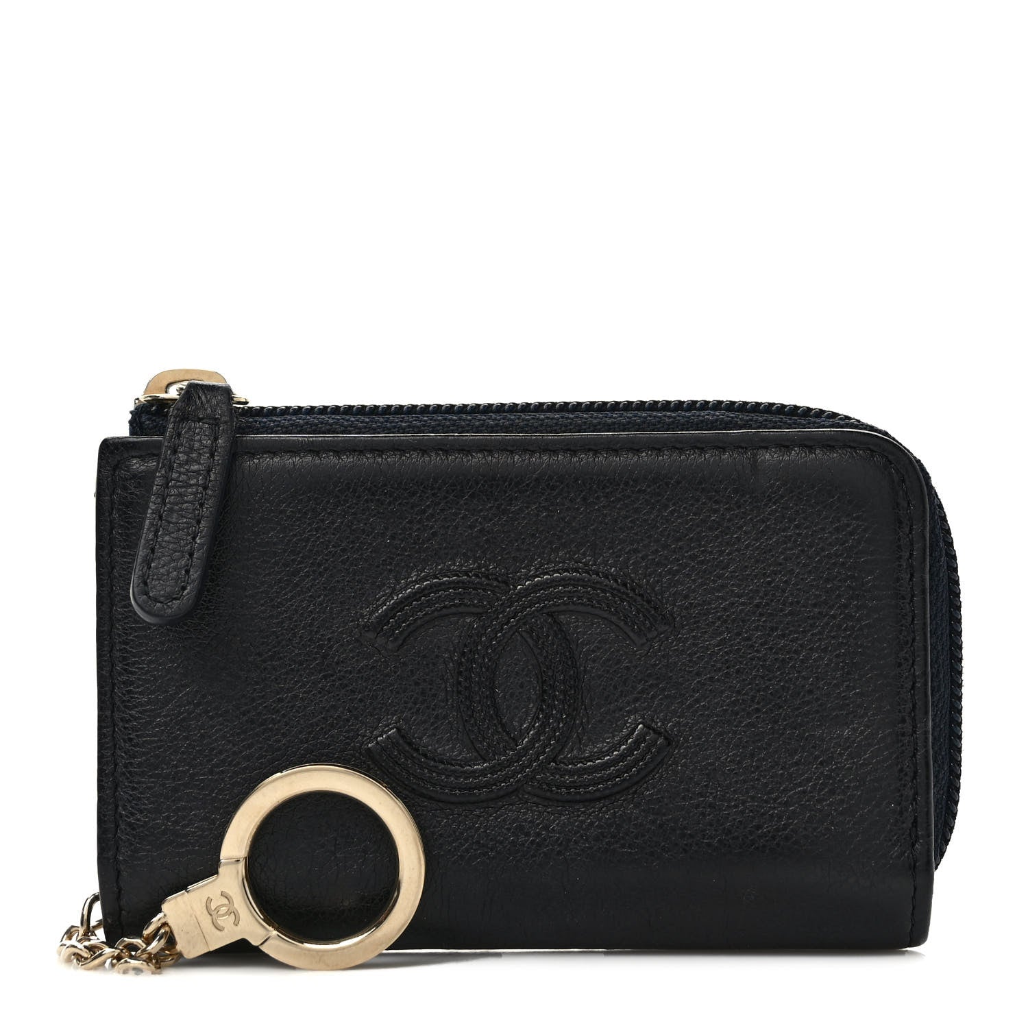 Chanel Calfskin Chain Embossed CC Key Holder Case Black 1 of 7