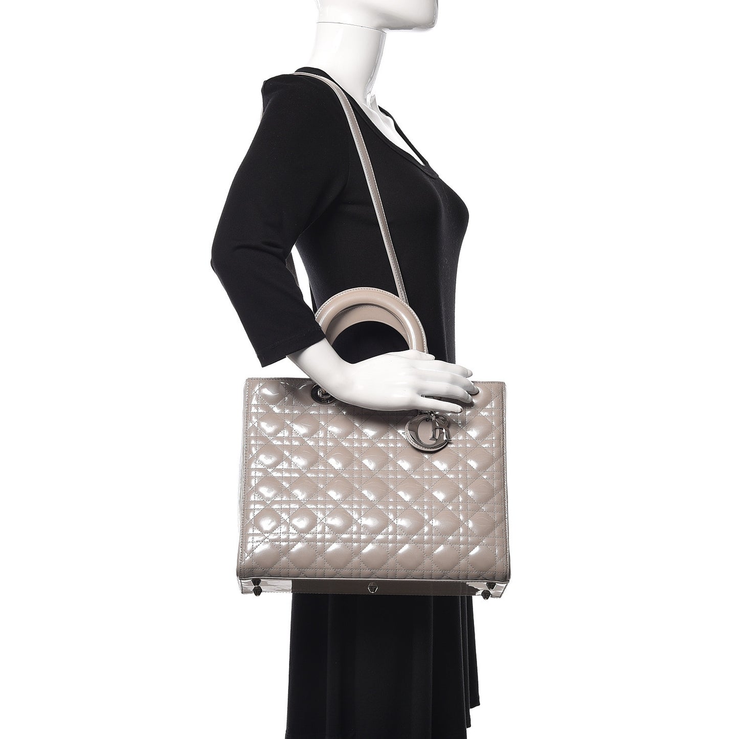 Patent Cannage Large Lady Dior Beige