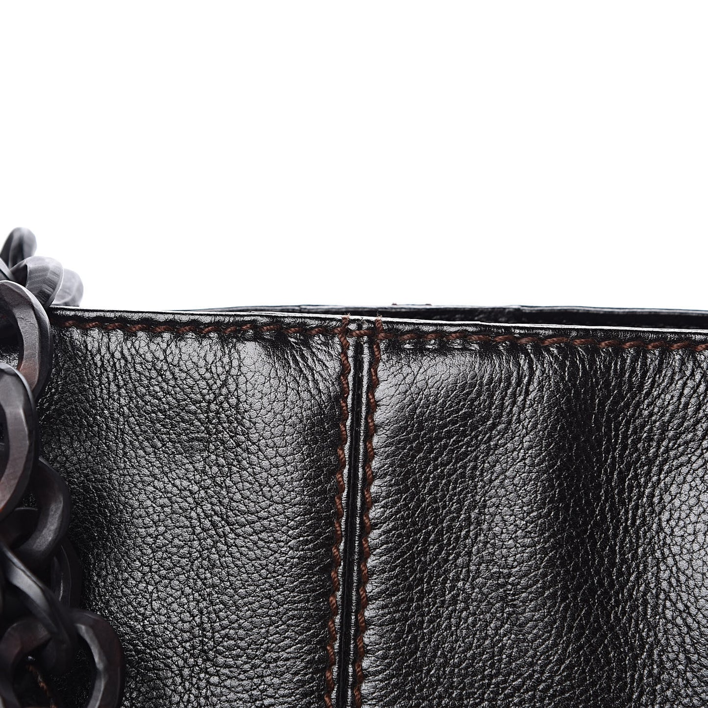 Calfskin Wood Chain Tote Black