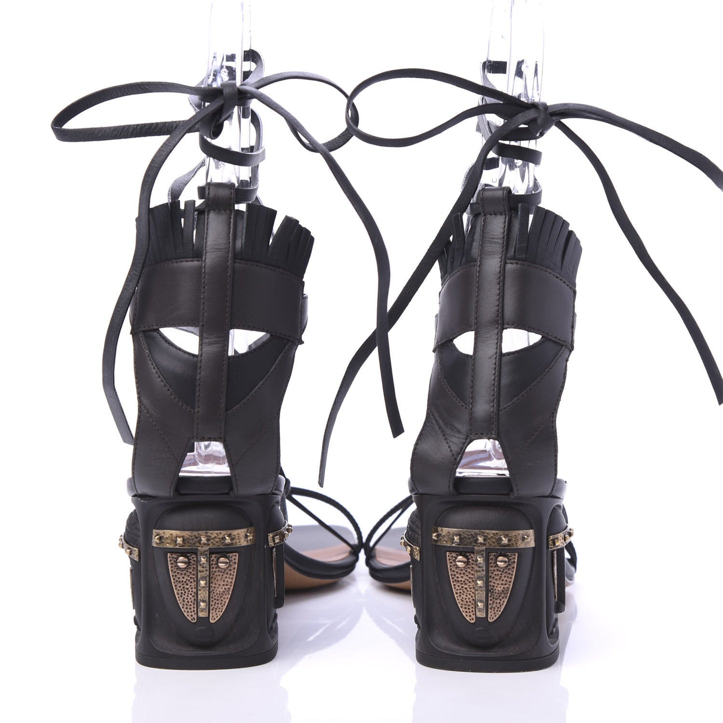 Calfskin Mask Embossed Gladiator Sandals 38 Brown Black