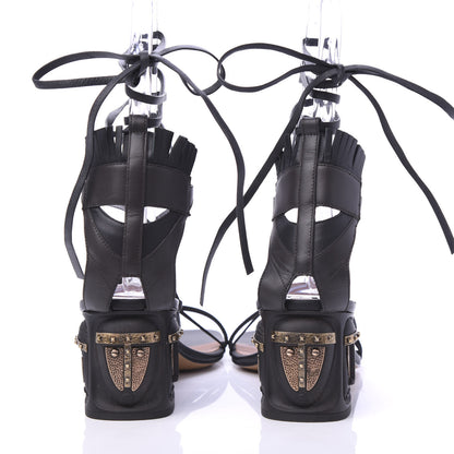 Valentino Garavani Calfskin Mask Embossed Gladiator Sandals 38 Brown Black 5 of 10
