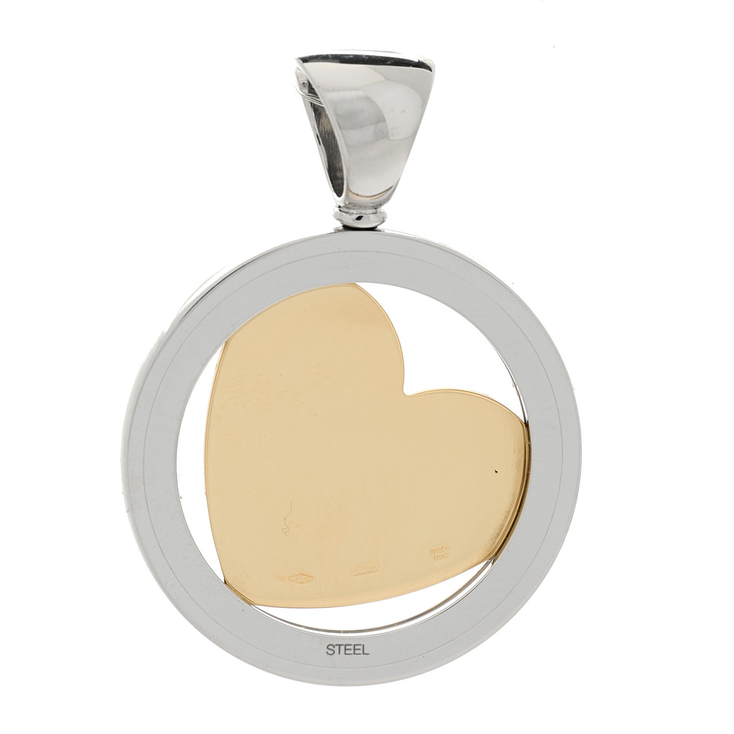 Bulgari Stainless Steel 18K Yellow Gold Diamond Tondo Heart Pendant 2 of 3