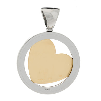 Bulgari Stainless Steel 18K Yellow Gold Diamond Tondo Heart Pendant 2 of 3