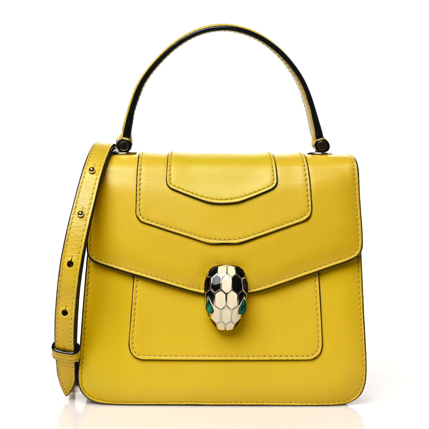 Bulgari Calfskin Serpenti Forever Top Handle Yellow 3 of 10