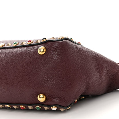 Valentino Garavani Grained Calfskin Small Rockstud Rolling Tote Rubin 9 of 10