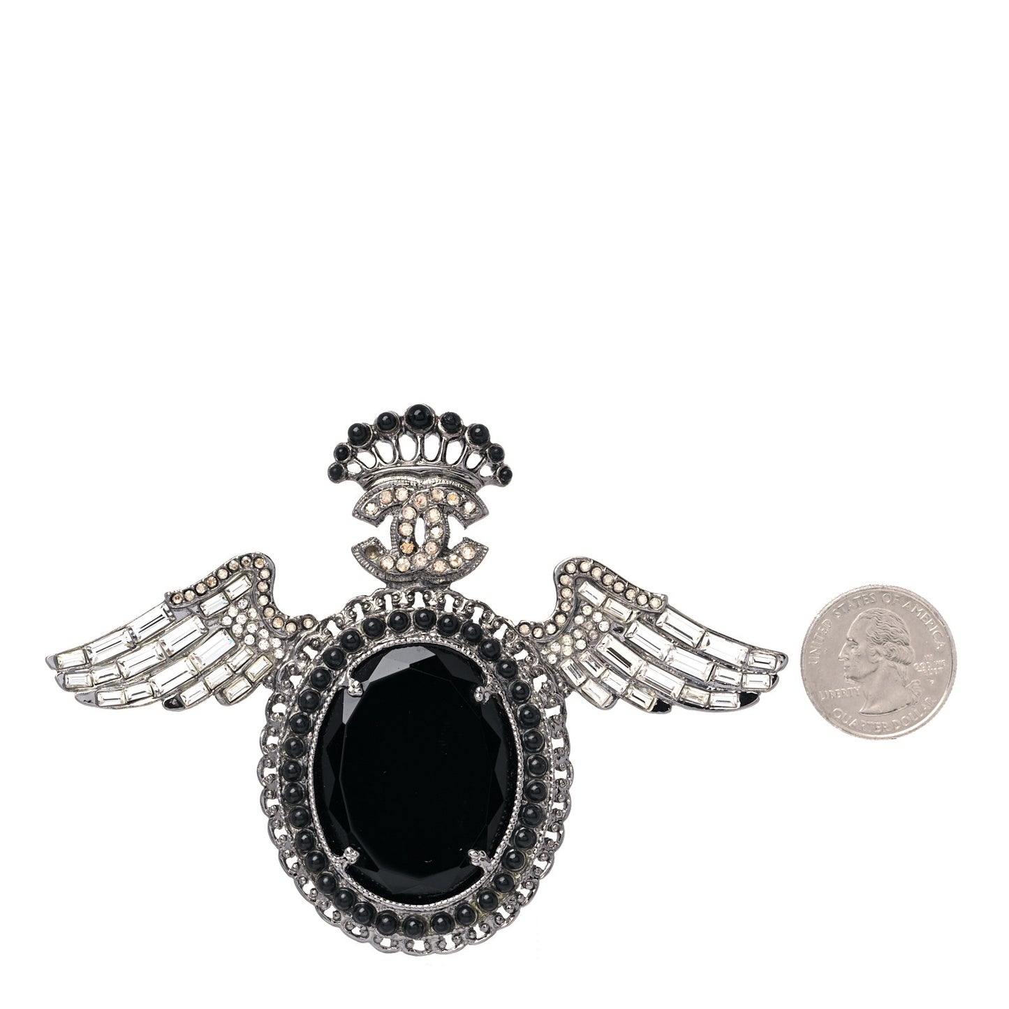 Baguette Crystal CC Wings Brooch Ruthenium Black