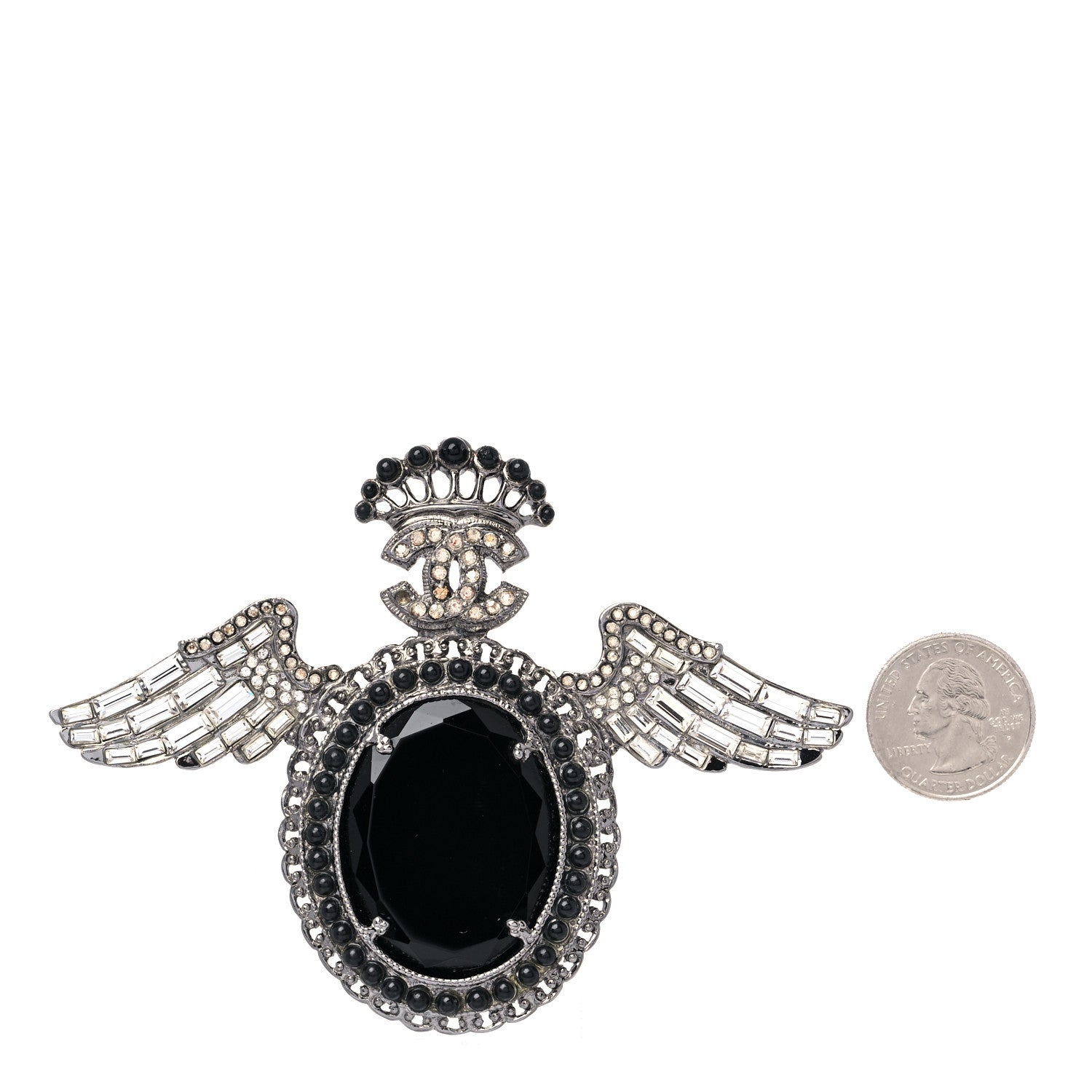Chanel Baguette Crystal CC Wings Brooch Ruthenium Black 2 of 6