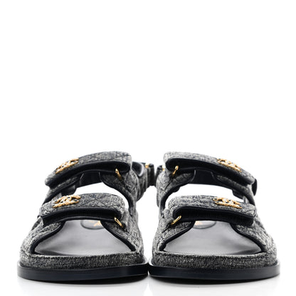 Chanel Denim Quilted Dad Sandals 38.5 Grey 2 of 9