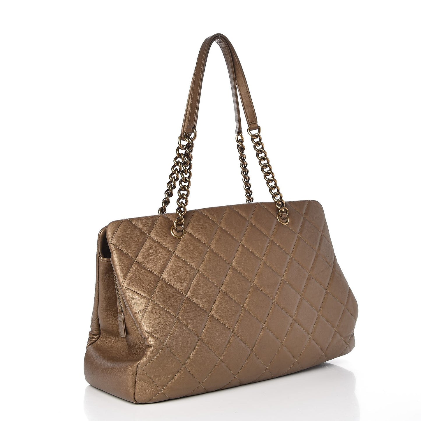 Metallic Calfskin Quilted Large CC Crown Tote Gold