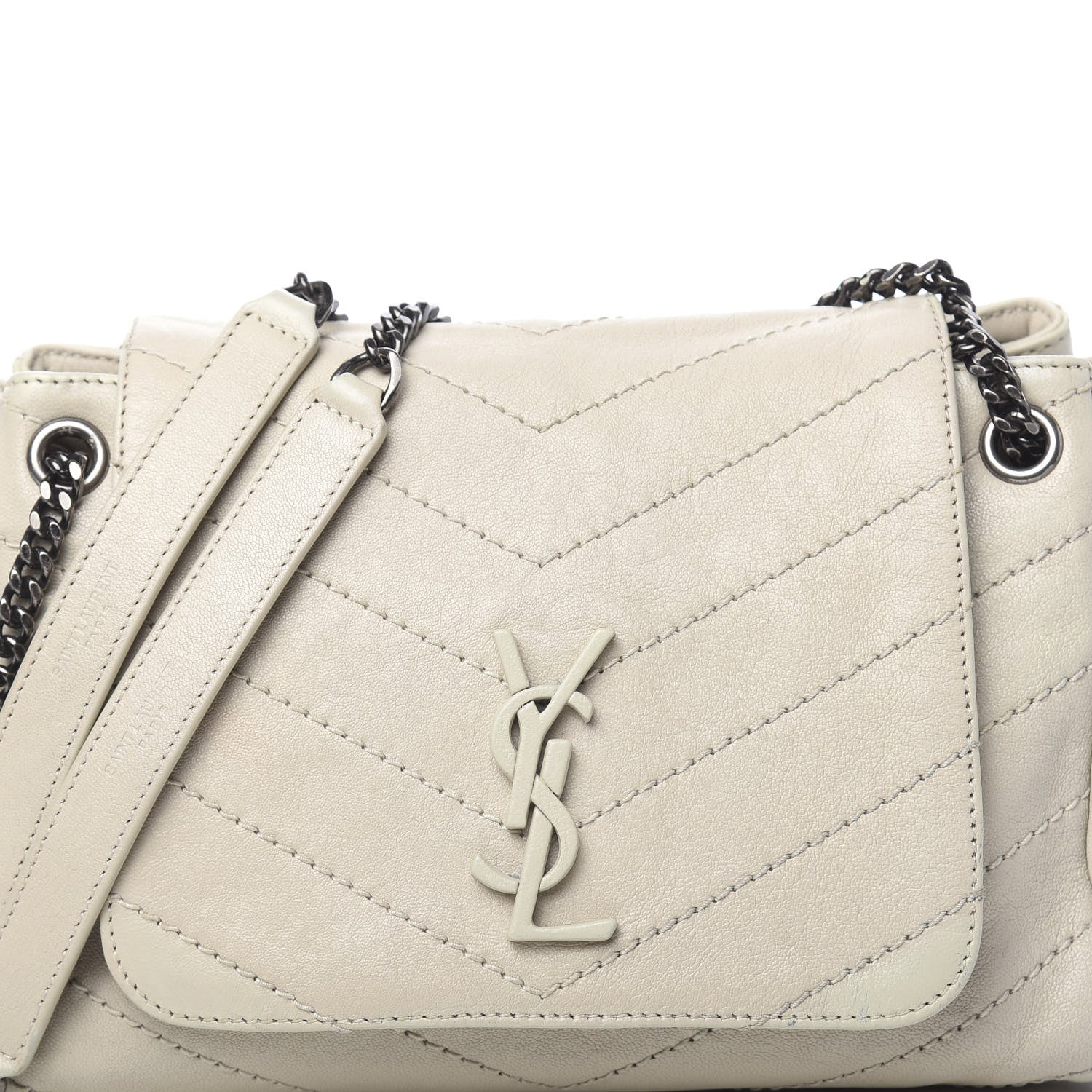 Saint Laurent Pebbled Lambskin Chevron Monogram Small Nolita White Vintage 9 of 12