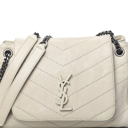 Saint Laurent Pebbled Lambskin Chevron Monogram Small Nolita White Vintage 9 of 12