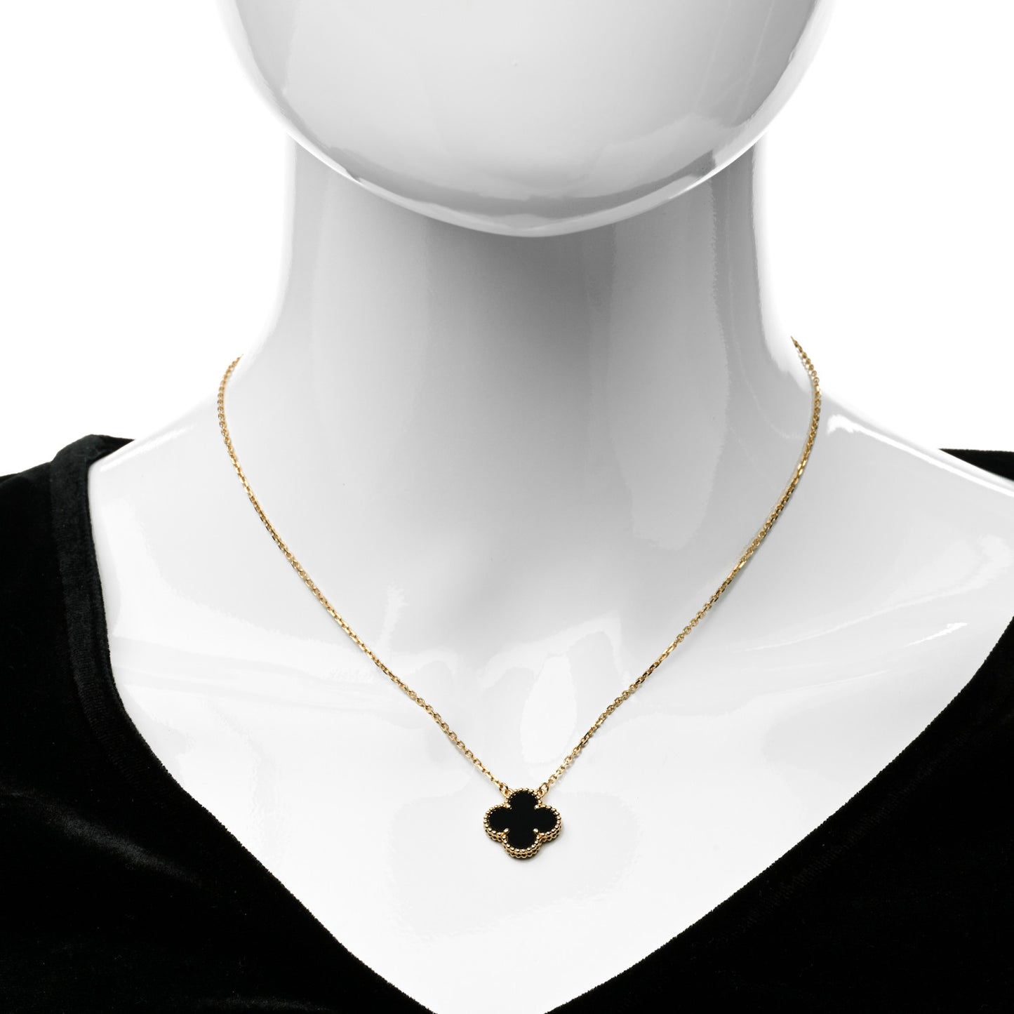 18K Yellow Gold Black Onyx Vintage Alhambra Pendant Necklace