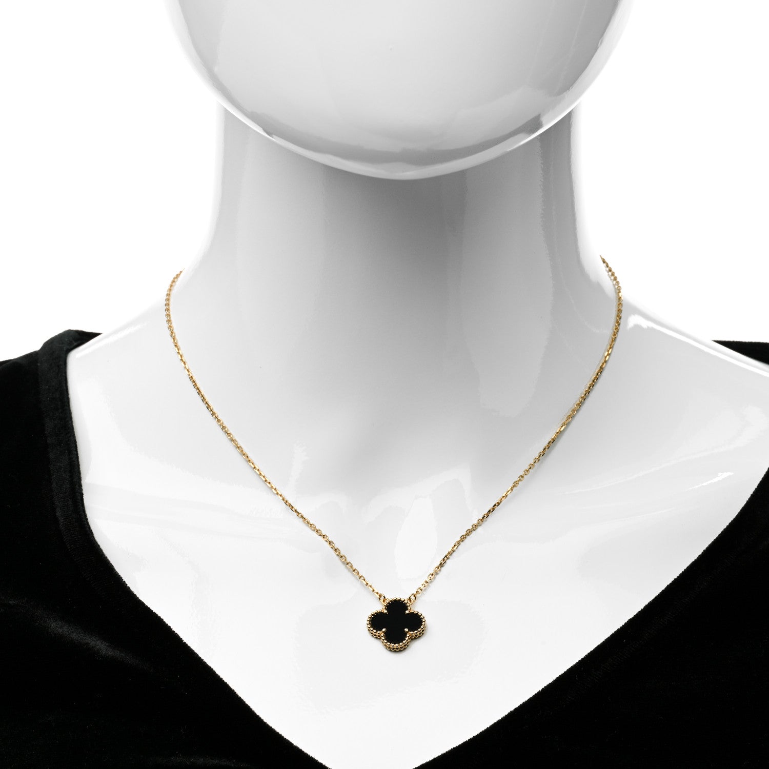 Van Cleef & Arpels 18K Yellow Gold Black Onyx Vintage Alhambra Pendant Necklace 2 of 5