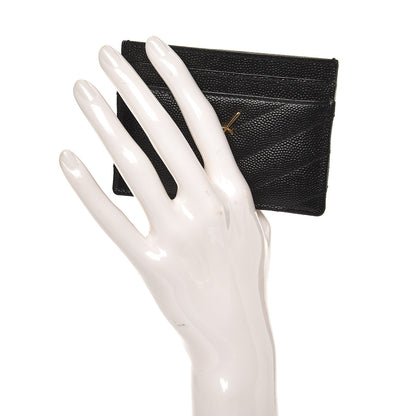 Saint Laurent Grain De Poudre Matelasse Chevron Monogram Credit Card Case Black 2 of 9