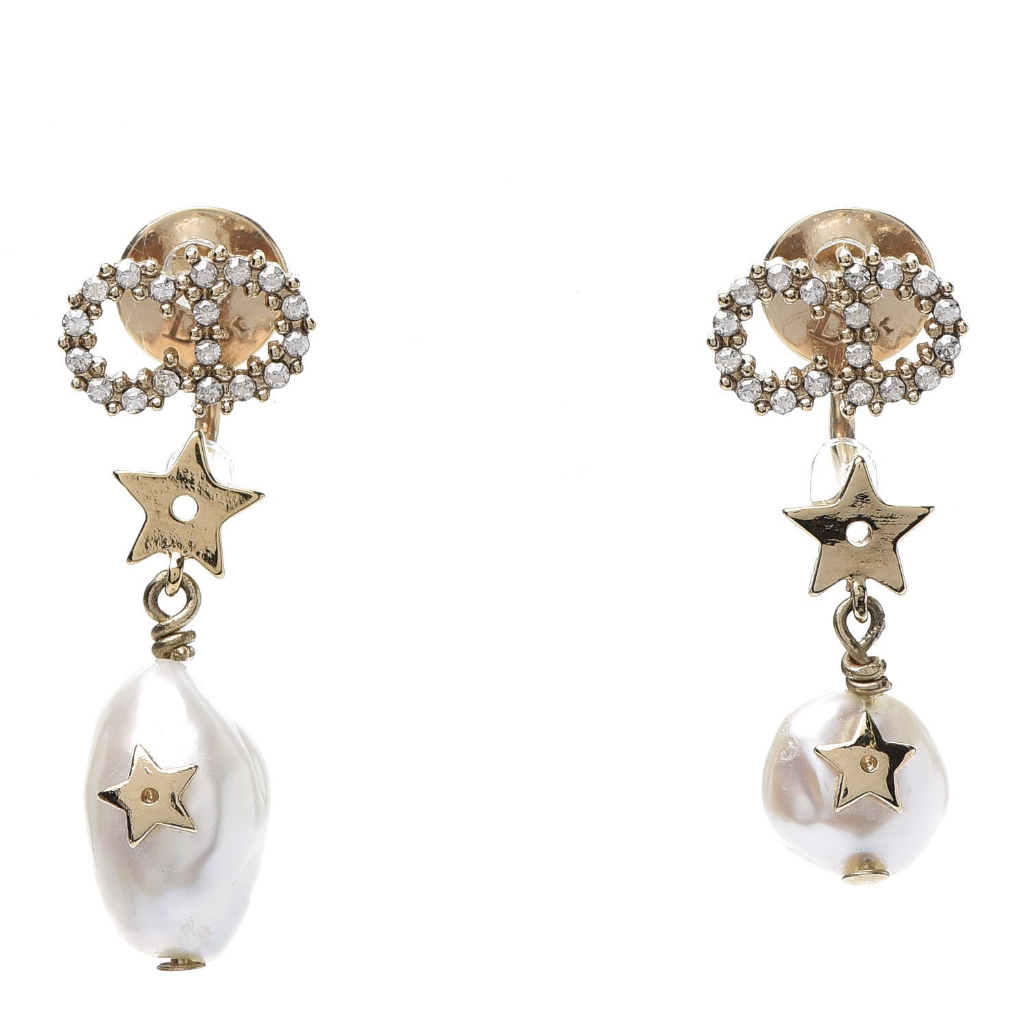 Christian Dior Crystal Pearl Shiny-D Earrings Gold 1 of 5