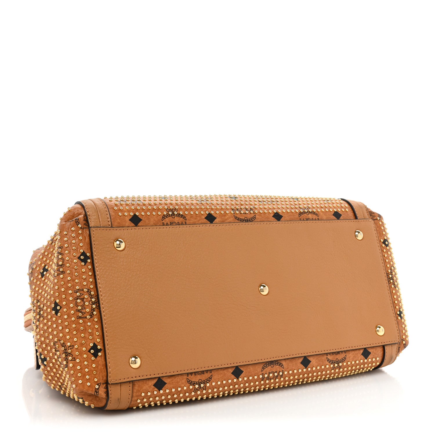 MCM Visetos Studded Boston Satchel Cognac 4 of 14