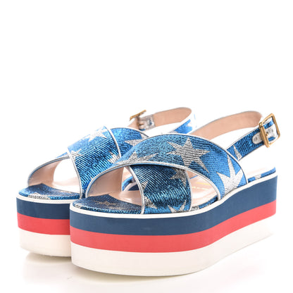 Gucci Lurex Starry Sky Crossover Platform Sandals 37.5 Bleuette Silver 3 of 8