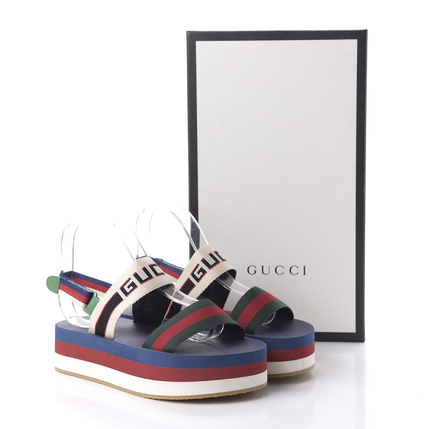 Canvas Logo Stripe Flatform Slingback Sandals 38 Green Red Blue