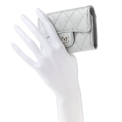 Chanel Metallic Caviar Quilted Classic 4 Key Holder Wallet Silver 2 of 10