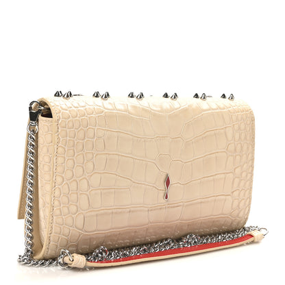 Christian Louboutin Calfskin Crocodile Embossed Spikes Loubinthesky Paloma Clutch Nougat 3 of 9