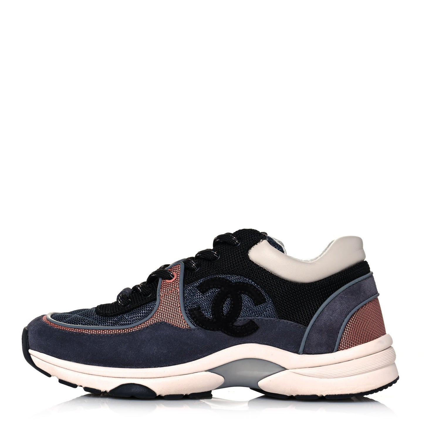 Nylon Calfskin Suede Womens CC Sneakers 38 Grey Pink