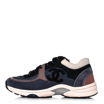 Chanel Nylon Calfskin Suede Womens CC Sneakers 38 Grey Pink 1 of 6
