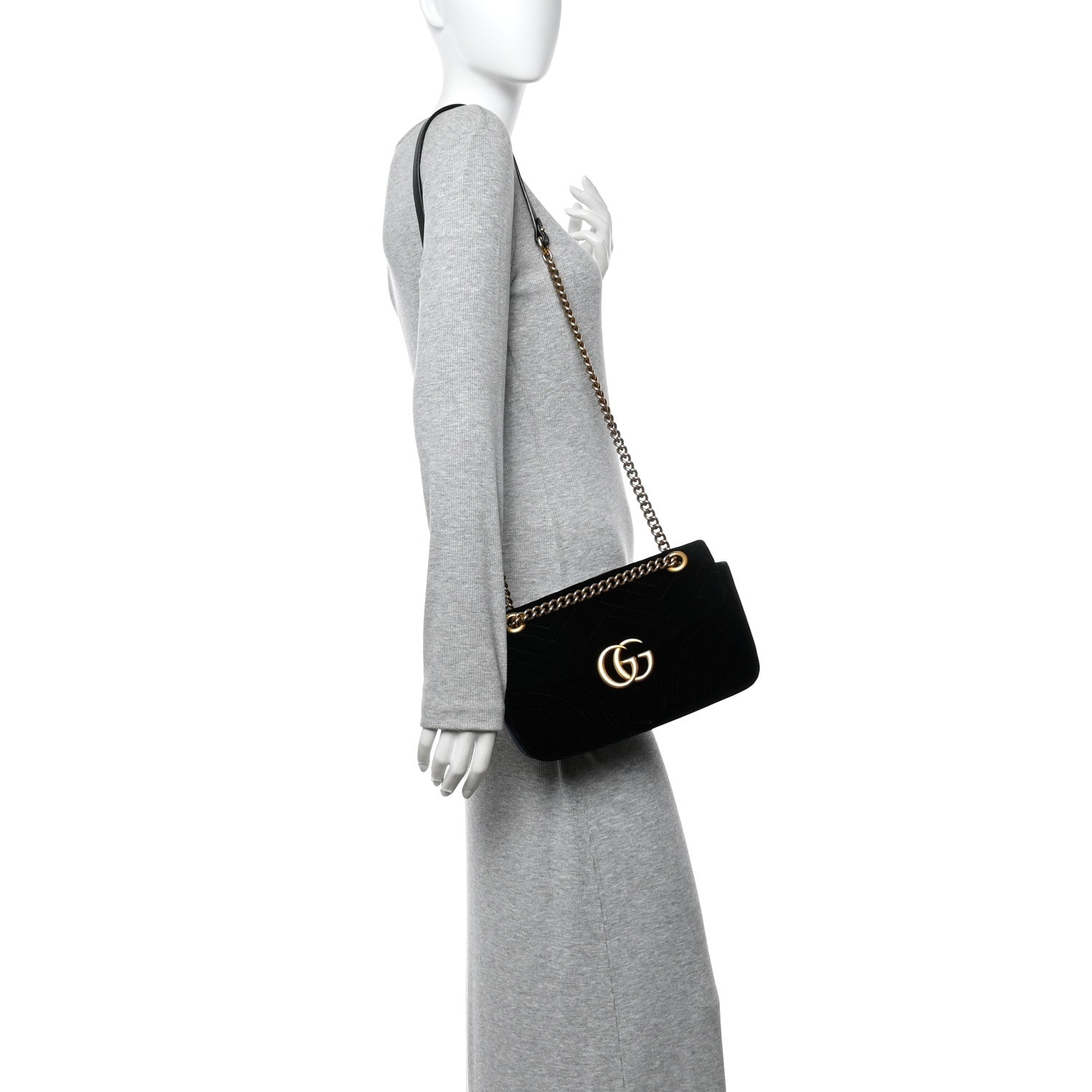 Gucci Velvet Matelasse Mini GG Marmont Shoulder Bag Black 2 of 14