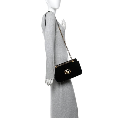 Gucci Velvet Matelasse Mini GG Marmont Shoulder Bag Black 2 of 14