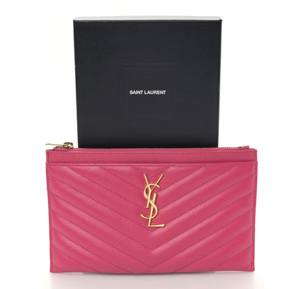 Saint Laurent Grain De Poudre Chevron Monogram Bill Pouch Fresh Fuxia 10 of 10