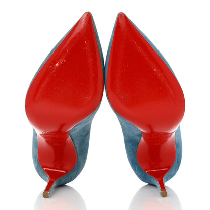 Christian Louboutin Veau Velours Pigalle Follies 100 Pumps 35 Celeste 5 of 10