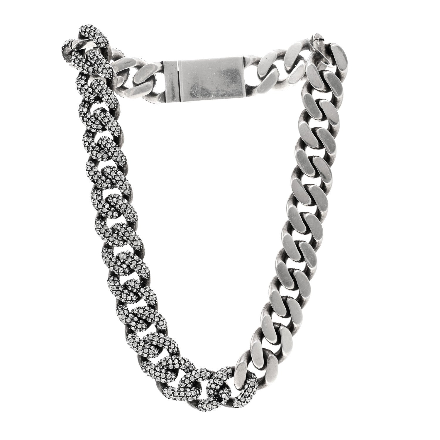 Saint Laurent Crystal Curb Chain Necklace Oxidized Silver 3 of 5