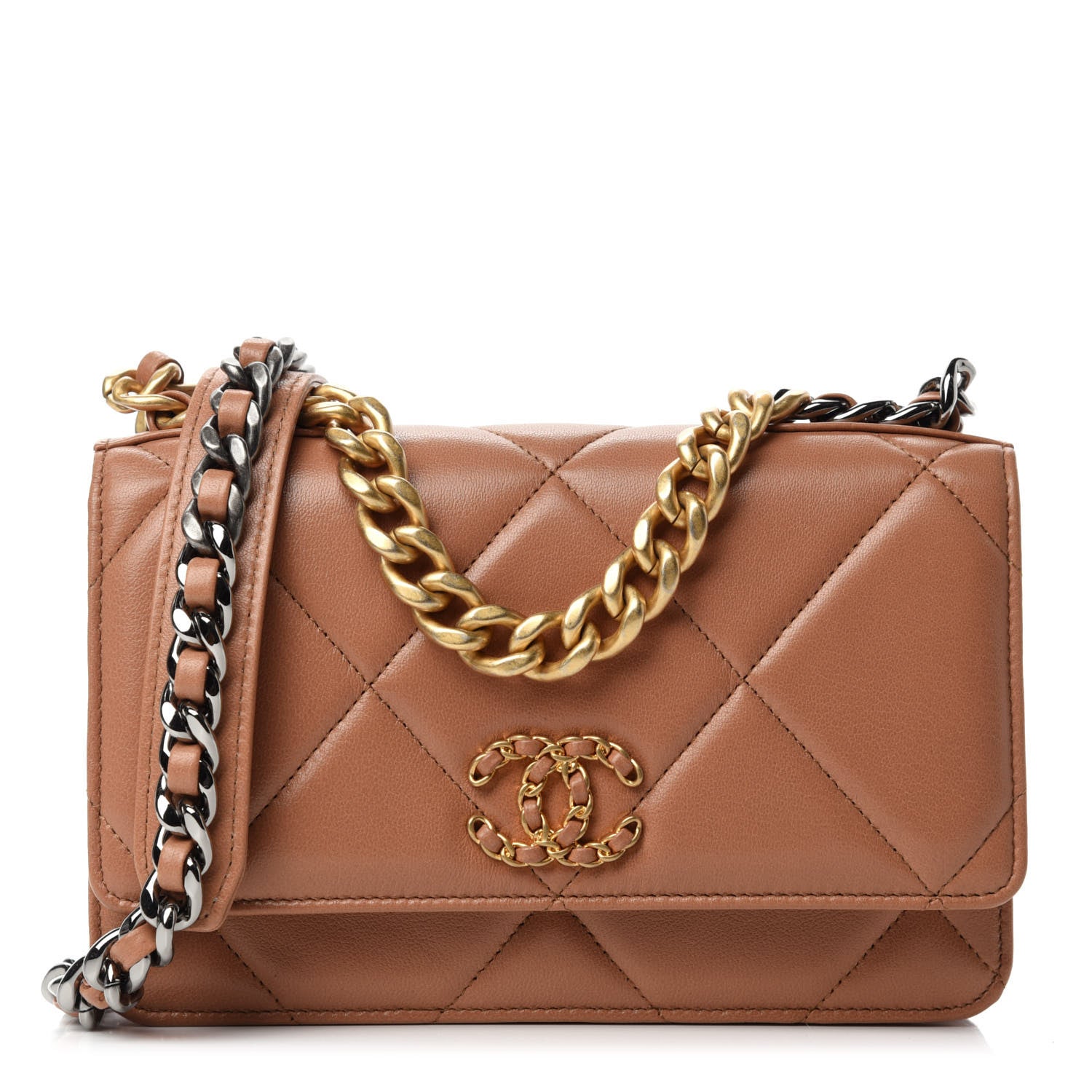 Chanel Lambskin Quilted Chanel 19 Wallet On Chain WOC Brown 1 of 12