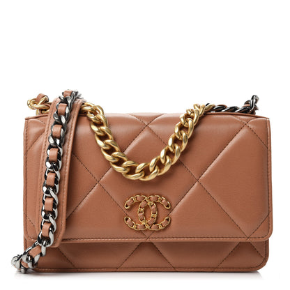 Chanel Lambskin Quilted Chanel 19 Wallet On Chain WOC Brown 1 of 12