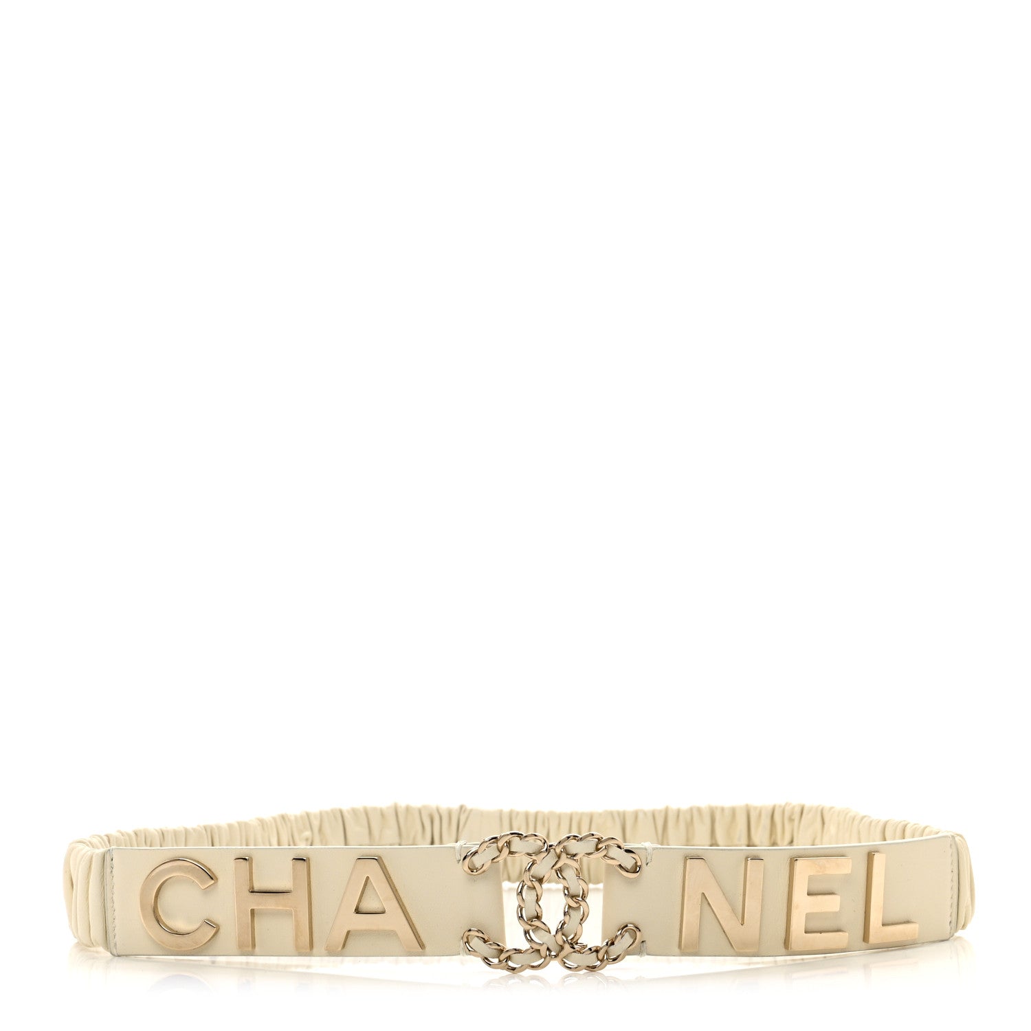 Chanel Lambskin Ruched Logo Belt 85 34 White 1 of 5