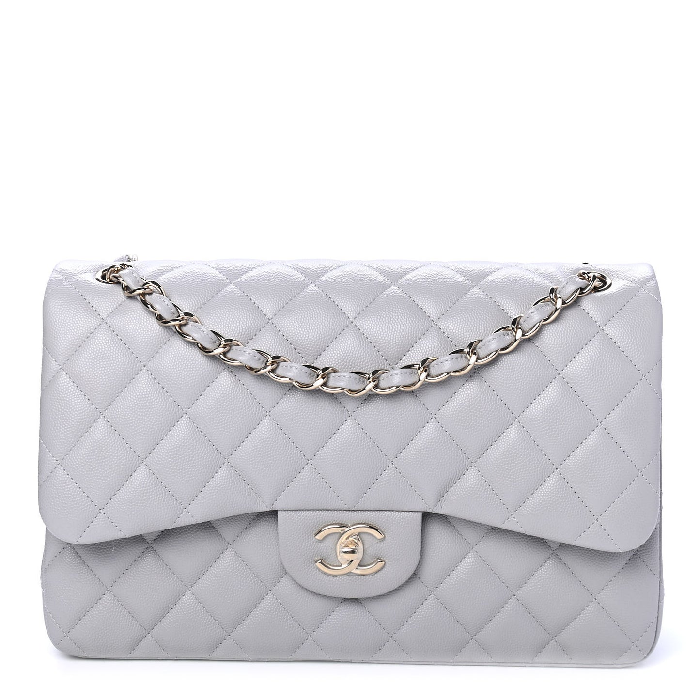 Caviar Quilted Jumbo Double Flap Grey
