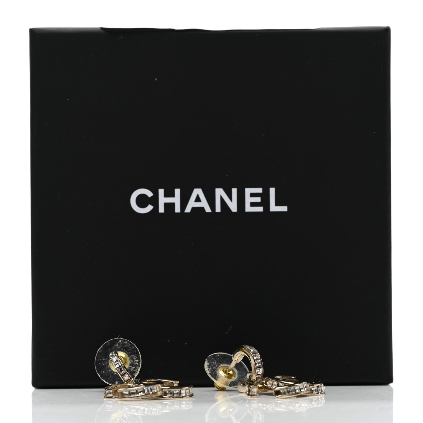 Metal Baguette Crystal CC Drop Earrings Gold