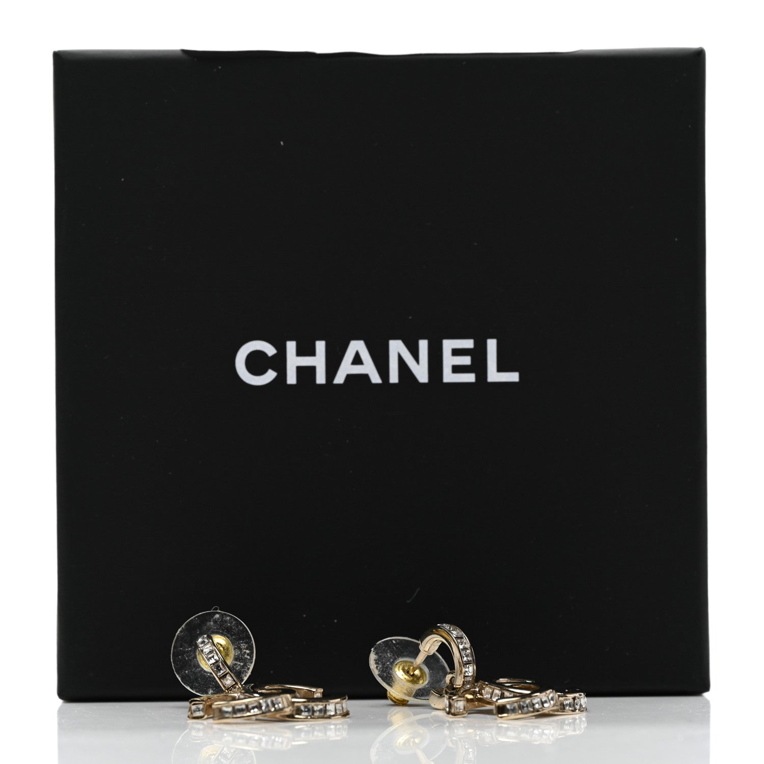 Chanel Metal Baguette Crystal CC Drop Earrings Gold 4 of 4